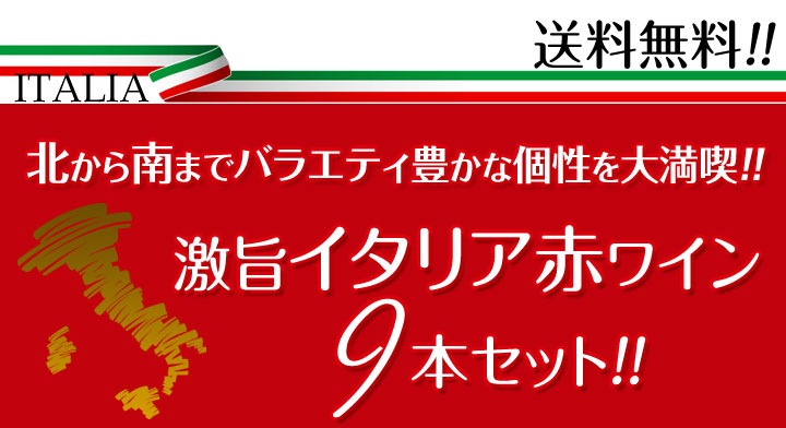 【送料無料】≪北から南までバラエティ豊かな個性を大満喫!!≫激旨イタリア赤ワイン9本セット!!