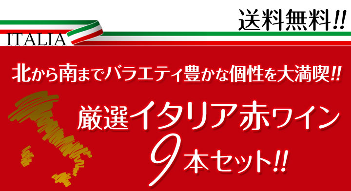 【送料無料】≪北から南までバラエティ豊かな個性を大満喫!!≫厳選イタリア赤ワイン9本セット!!