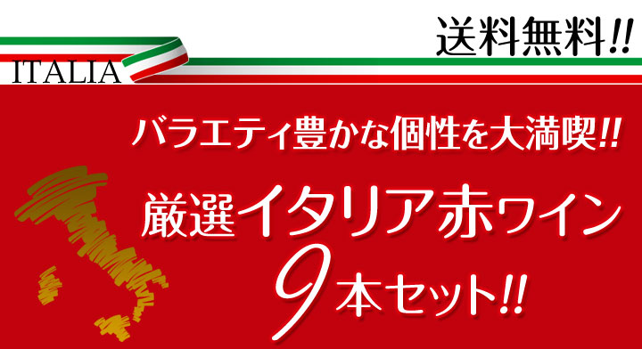 【送料無料】≪バラエティ豊かな個性を大満喫!!≫厳選イタリア赤ワイン9本セット!!