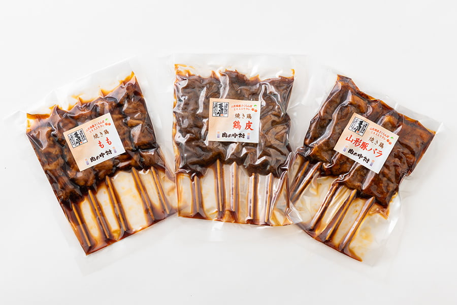 肉の中村/加熱調理済み国産焼き鳥詰合せ15本(もも串・皮串・山形豚バラ串)