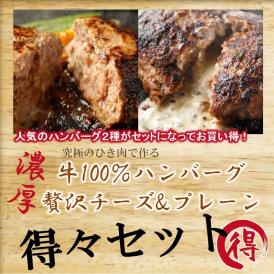 【送料無料(本州)】お試しセット！！究極のひき肉で作る 濃厚 牛100% ﾊﾝﾊﾞｰｸ　贅沢ﾁｰｽﾞ＆ﾌﾟﾚｰﾝ6個セット！（200g×3個×2種）