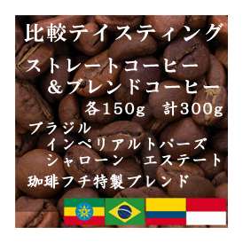 比較テイスティングセット　ストレートコーヒー＆ブレンドコーヒー　ブラジルインペリアル　トパーズ シャローン エステート　珈琲フチ特製ブレンド　150g+150g/レギュラーコーヒー/コーヒー/コーヒー