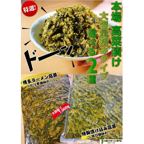 辛子高菜漬け 1000g ２種より選べるセット 博多ラーメン高菜 ピリ辛油炒め 特製漬け込み高菜 旨口油炒め 大容量サイズ１キロ 送料無料 保存食にも 本場九州ラーメン専門店の通販 お取り寄せなら ぐるすぐり