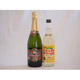 パイナップル2本セット(沖縄名護産スパークリングワインワイン750ml パインアメサワーの素600ml)